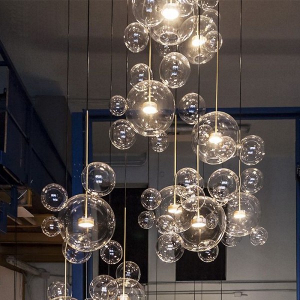 bricolage clair G4 savon bulle suspendue lampe restaurant salon salle à manger plafond intérieur décoration multicolore lustre transparent Luminaire coloré en verre boule pendentif 