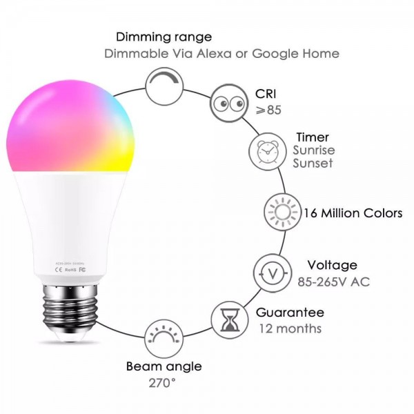 Lampadina intelligente RGB da 7 W con controllo vocale Siri, Sorgente  luminosa e accessori